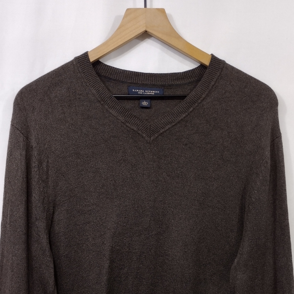 Banana Republic Silk Cashmere Sweater Mens L Brown Office Career Retro Y2K - Picture 3 of 9